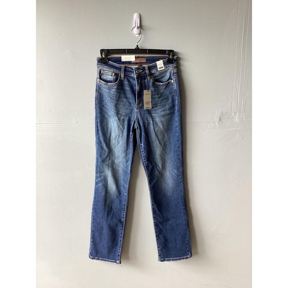 Judy Blue High Waist Straight Leg Jeans Dark Wash Raw Hem JB82561DK Size 7/28